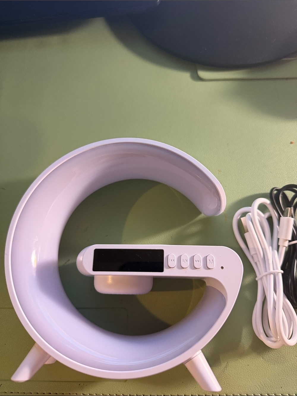 White G-Shaped Bluetooth Speaker with Digital Display